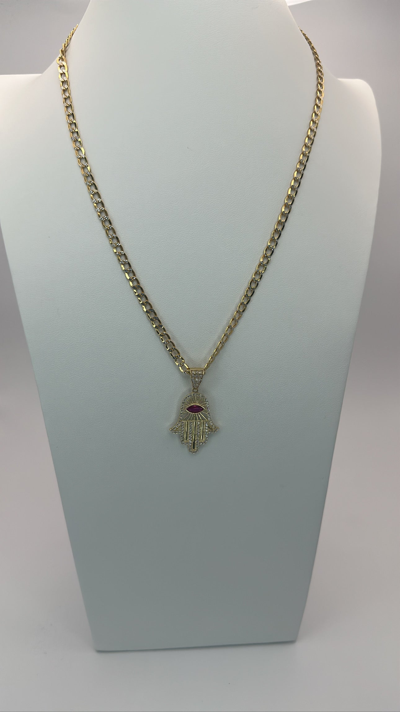 Two tone cuban chain and hamsa pendant