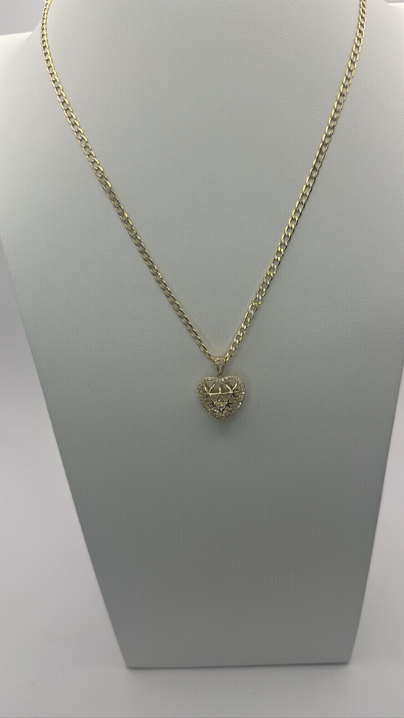 Two tone chain and heart CZ pendant