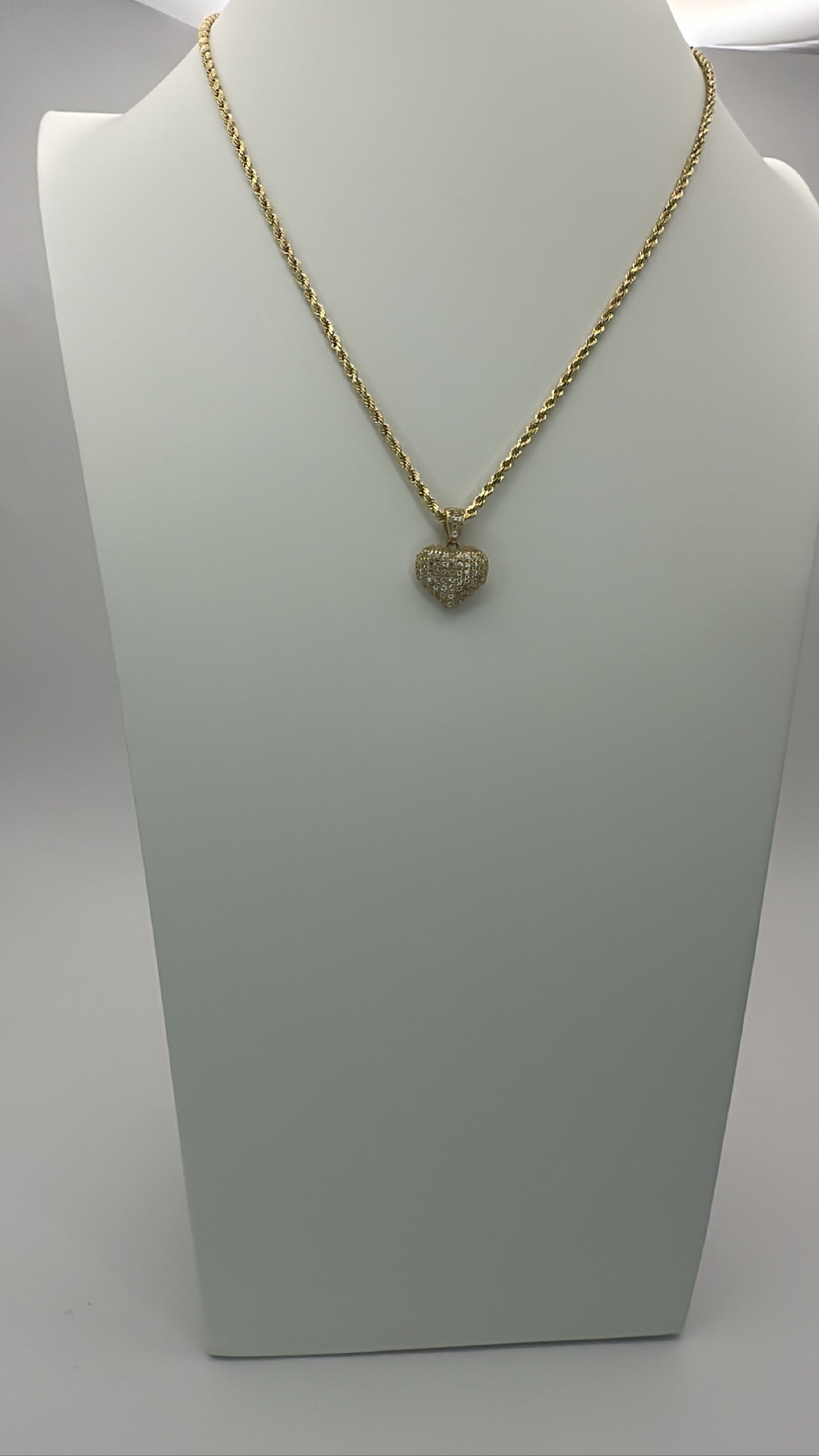 Rope chain and heart CZ pendant