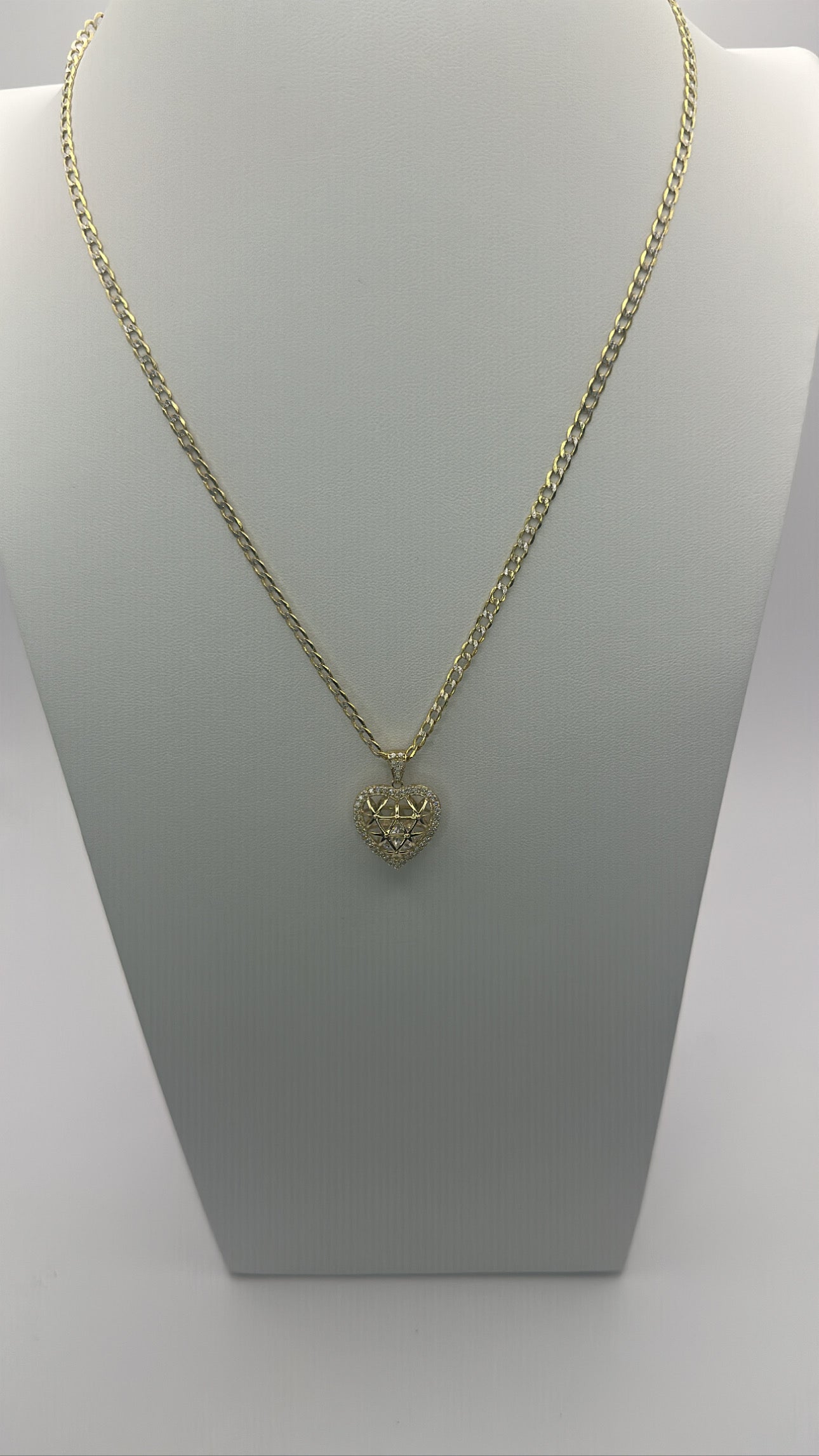 Two tone chain and heart CZ pendant
