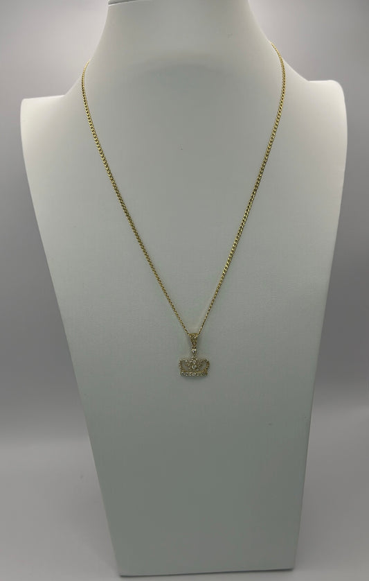 Cuban chain and crown CZ pendant