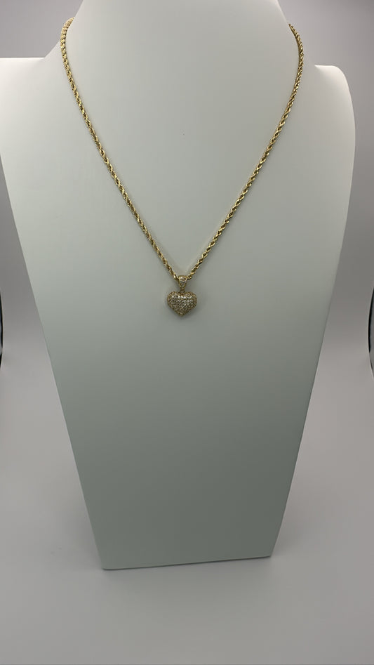 Rope chain and heart CZ pendant