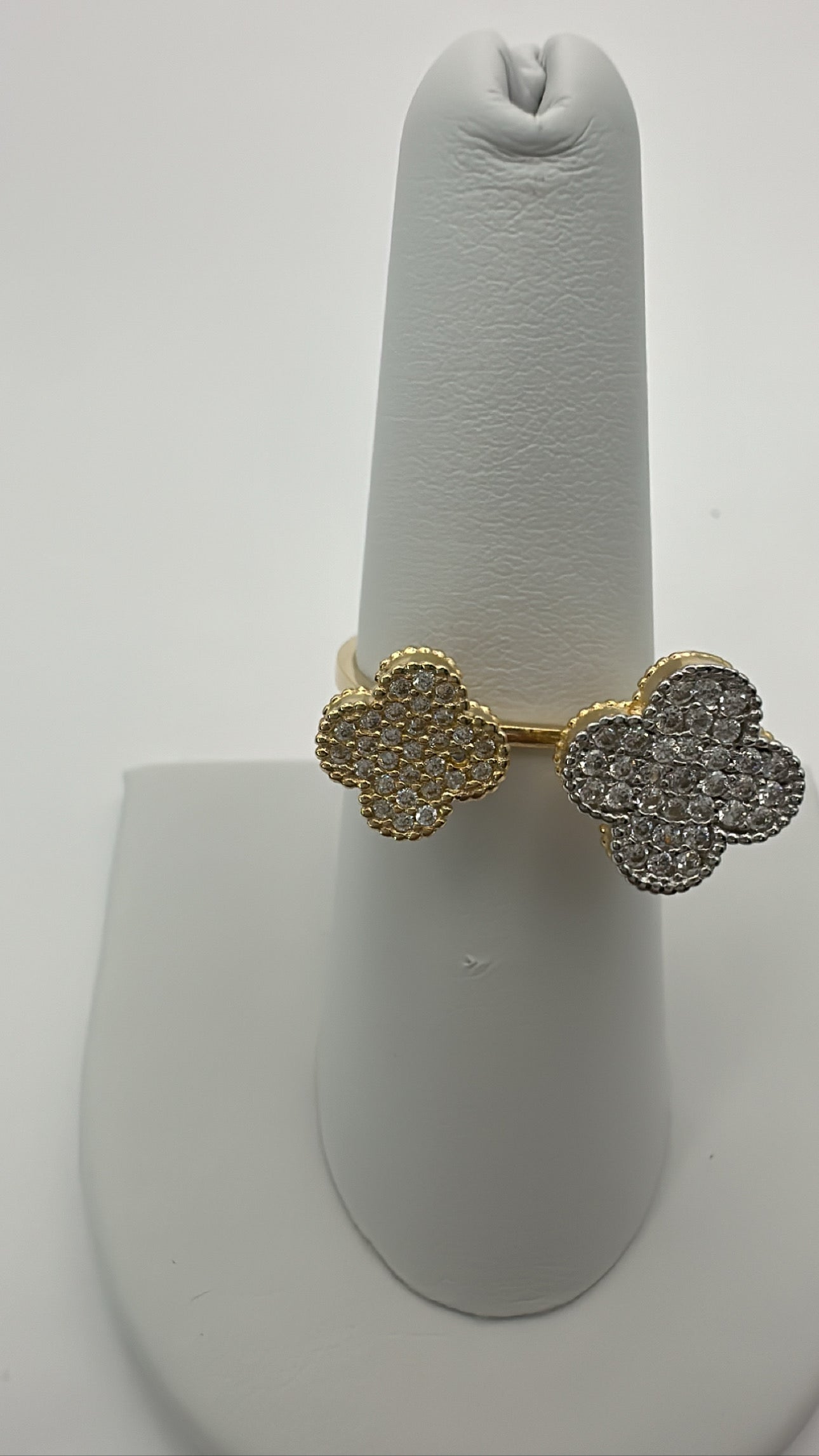 Women two tone double clover ring