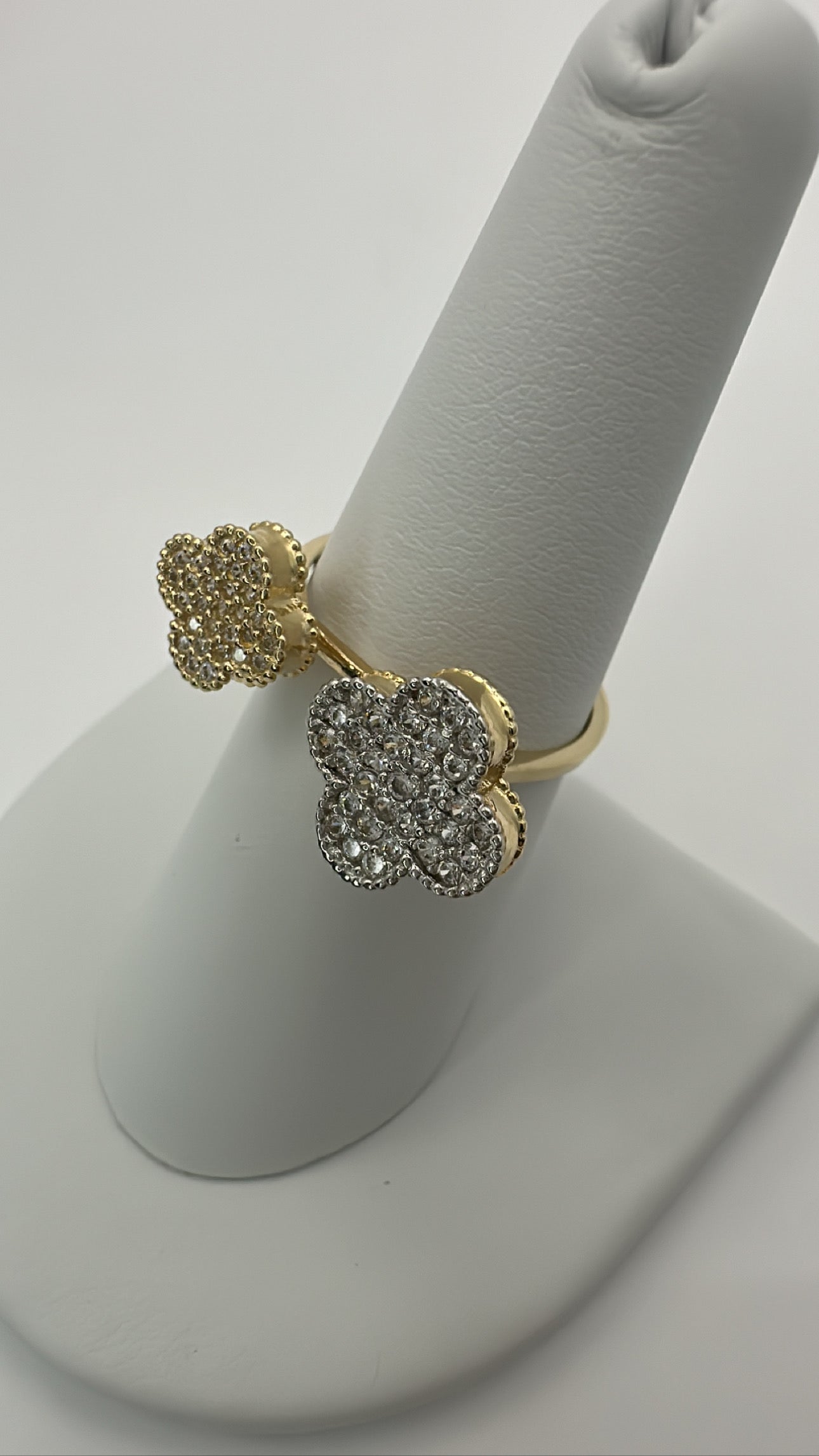 Women two tone double clover ring