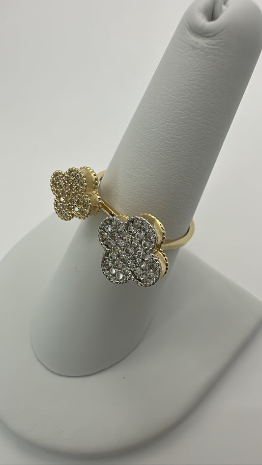 Women two tone double clover ring
